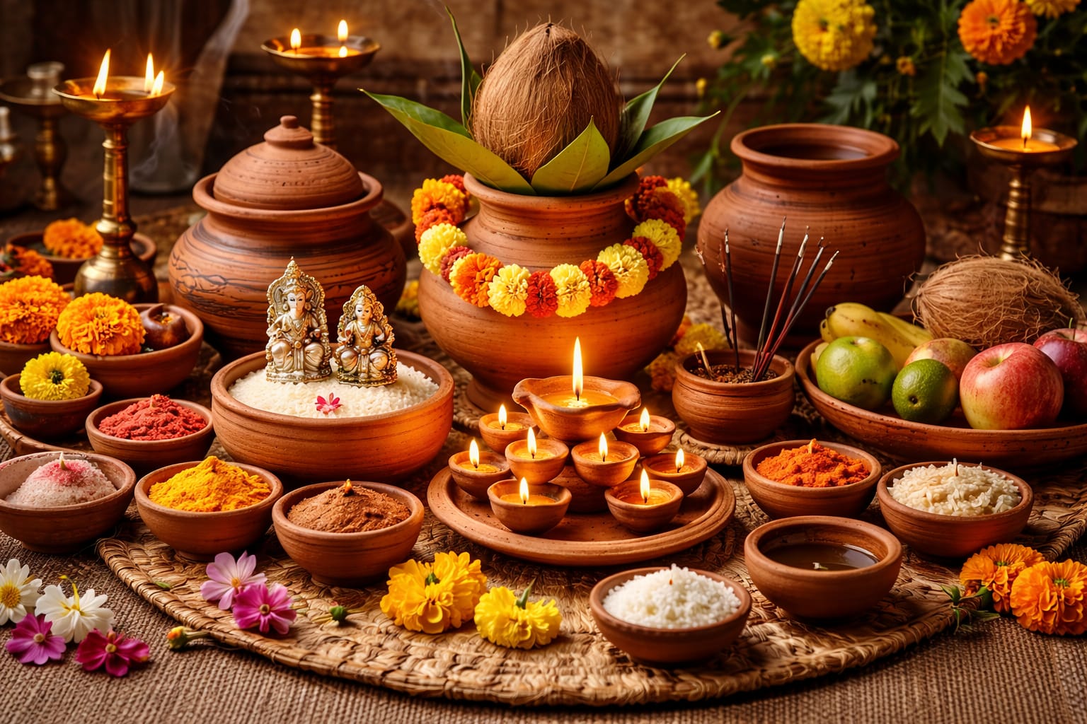 Teracotta pottery items and diyas made with burnt clay